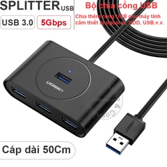 Bộ chia 4 cổng USB 3.0 Ugreen CR113 20290 cáp dài 50Cm có hỗ trợ nguồn ngoài