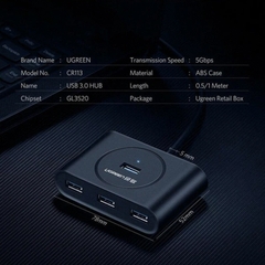 Bộ chia 4 cổng USB 3.0 Ugreen CR113 20290 cáp dài 50Cm có hỗ trợ nguồn ngoài