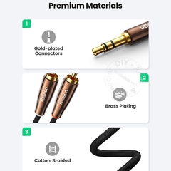 Dây 3.5 ra AV Ugreen AV170 1 đến 5 mét - High performance 1/8 to 2 RCA AUX audio cable