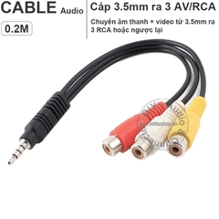 Cáp 3.5mm ra 3 đầu bông sen AV audio + video 20Cm - 3.5mm male to 3 RCA female cable