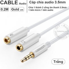 Cáp chia 3.5mm AUX 1 ra 2 1 cổng mic 1 cổng tai nghe 20Cm Ugreen AV141 10789