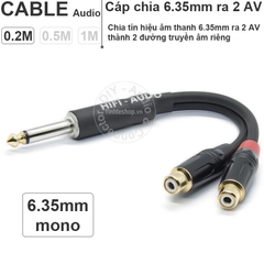 Cáp chia âm thanh 6,35mm 6,5mm mono Âm ly Mixer ra 2 AV bông sen loa 0.2 mét 0.5 mét 1 mét