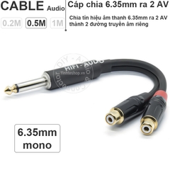 Cáp chia âm thanh 6,35mm 6,5mm mono Âm ly Mixer ra 2 AV bông sen loa 0.2 mét 0.5 mét 1 mét