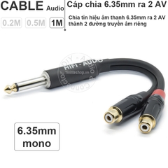 Cáp chia âm thanh 6,35mm 6,5mm mono Âm ly Mixer ra 2 AV bông sen loa 0.2 mét 0.5 mét 1 mét