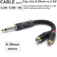 Cáp chia âm thanh 6,35mm 6,5mm mono Âm ly Mixer ra 2 AV bông sen loa 0.2 mét 0.5 mét 1 mét