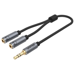 Cáp chia tai nghe 3.5mm 1 ra 2 Unitek Y-C956ABK 20Cm - 3.5mm stereo splitter cable 1 to 2 - Plug in 2 Headphones Speaker