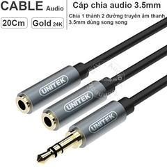 Cáp chia tai nghe 3.5mm 1 ra 2 Unitek Y-C956ABK 20Cm - 3.5mm stereo splitter cable 1 to 2 - Plug in 2 Headphones Speaker