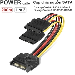Dây cáp chia nguồn SATA 1 ra 2 đầu bẻ góc - SATA power cable with angled iron button 20Cm