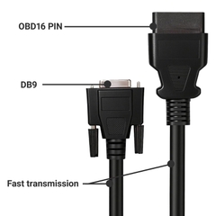 OBD2 16-pin to DB9 diagnostic adapter cable, female to male connector, DB9 Serial RS232 extension cable