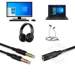 Cáp gộp tai nghe và mic 0.2 mét - 3.5mm Y-type audio cable plugs microphone and audio for Laptop PC Headphones