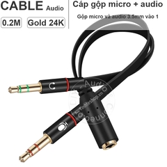 Cáp gộp tai nghe và mic 0.2 mét - 3.5mm Y-type audio cable plugs microphone and audio for Laptop PC Headphones