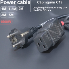 Cáp nguồn C19 phích thẳng EU 16A-250V 3x0.75mm 1500W DIY 0.5 đến 5 mét - C19 Power Cable for UPS DPU