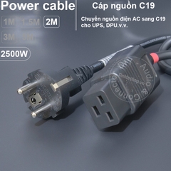 Dây nguồn C19 cho bộ lưu điện UPS DPU DIY 0.5 đến 3 mét phích thẳng EU 16A-250V 3x1mm 2500W