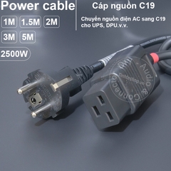 Dây nguồn C19 cho bộ lưu điện UPS DPU DIY 0.5 đến 3 mét phích thẳng EU 16A-250V 3x1mm 2500W