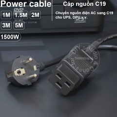 Cáp nối nguồn C19 phích EU vuông góc 16A-250V 3x0.75mm 1500W dài từ 0.5 đến 5 mét