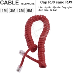 Dây xoắn ống nghe điện thoại bàn màu đỏ 1 đến 5 mét - RJ9 telephone cable