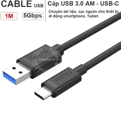 Cáp USB 3.0 to type-C gen1 5Gbps 1 mét Unitek Y-C474BK - USB 3.0 AM to USB-CM 3.1 cable
