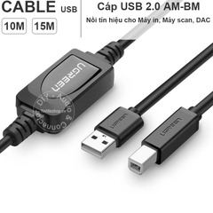 Dây USB máy in 10 đến 15 mét Ugreen US122 - USB 2.0 AM BM cable