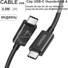 Cáp Thunderbolt 4 40Gbps hỗ trợ 8K60Hz PD100W 0.5 mét đến 2 mét Ugreen US501
