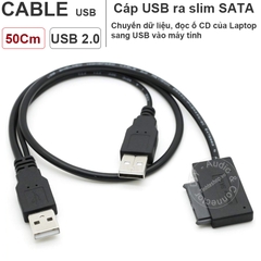 USB sang slim SATA đọc ổ CD laptop có hỗ trợ nguồn 5V - Slim SATA 7+6pin to USB 2.0 cable
