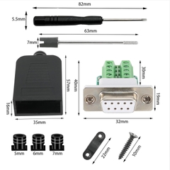DB9 Solderless Breakout Connector, RS232 D-SUB DB9 Serial to 9Pin Port Terminal Block with Case Long Bolts Tail Pipe