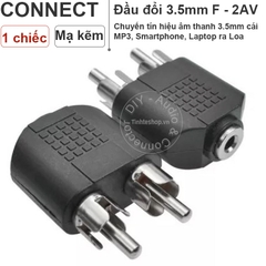 Đầu chuyển 3.5mm đực ra 2 AV cái R+L - 3.5mm male to 2 RCA female adapter
