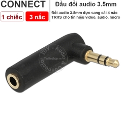Jack 3.5mm cong vuông góc đực sang cái 4 nấc - 3.5mm stereo 4 pole male to female angle jack plug