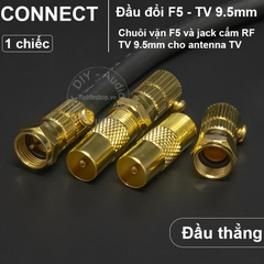 Phích cắm rắc anten TV kèm chuôi vặn bẻ góc đồng mạ vàng - 9.5mm TV connector angle gold 24K