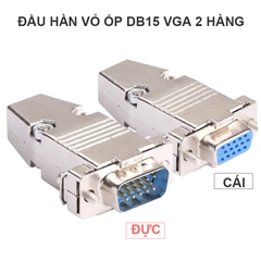 Rắc hàn chân VGA DB15 3 hàng vỏ ốp kim loại - 15-pin D-Sub male and female plug with metal casing.