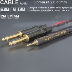Jack 3.5 ra 2 đầu 6 ly 0.2 đến 10 mét - DIY 3.5mm stereo to 2 jack 6.35mm cable