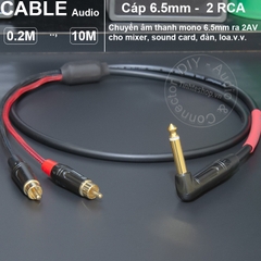 Cáp 6.5 mono sang 2 đầu bông sen AV chuyển âm từ Đàn piano Mixer Sound card sang loa - 6.35mm TS to 2 RCA cable