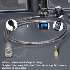 Dây jack 3.5 ra canon đực unbalanced cắm cho Micro Camera Laptop Smartphone - 1/8 to XLR male