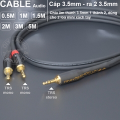 Cáp chia 3.5 1 thành 2 cắm từ Smartphone Laptop MP3 sang 2 loa xách tay - 3.5mm to 2 stereo splitter cable 3.5mm TRS mono