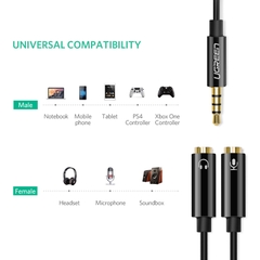 Cáp chia 3.5mm AUX 1 ra 2 1 cổng mic 1 cổng tai nghe 20Cm Ugreen AV141 10789