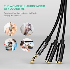 Cáp chia 3.5mm AUX 1 ra 2 1 cổng mic 1 cổng tai nghe 20Cm Ugreen AV141 10789