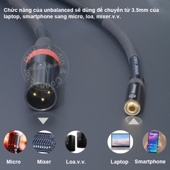 Adapter 3.5 cái sang XLR đực chuyển âm thanh từ Micro có dây Không dây Laptop Smartphone vào Mixer Loa -  1/8'' female to unbalanced male XLR