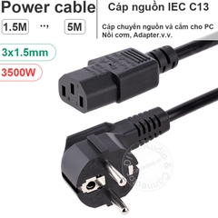 Dây nguồn C13 lõi 1.5mm cắm cho Nồi cơm Ấm Nước Loa công suất 3500W - High power 3500 watt European plug to C13 power cord