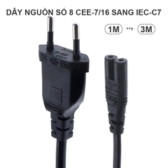 Dây nguồn số 8 1.8 mét chân cắm CEE-7-16 sang IEC-C7 cắm cho Smart TV Loa kéo Âm ly