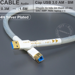 Dây USB 3.0 AM BM đồng mạ bạc nâng cấp âm thanh nhạc số cho HDD box DAC Laptop PC