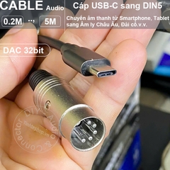 Dây USB C sang DIN 5pin chuyển âm thanh từ Smartphone Tablet sang Âm ly Đài Cát sét cổ Châu Âu