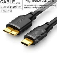 Cáp USB C sang micro USB 3.0 cho ổ cứng di động 0.25 mét đến 2 mét - USB type-C to USB 3.0 cable micro BM