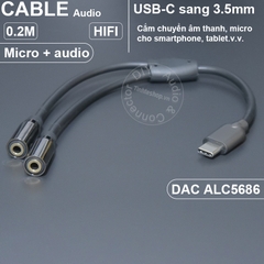 USB C sang 3.5 1 bên micro 1 bên audio 20Cm - Type-C audio cable divided into 2 3.5mm ports, one side microphone, one side HIFI audio DAC ALC5686