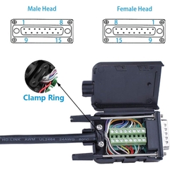 DB15 Solderless Female RS232 D-SUB Serial Adapters, 16mm thinner 15 Pin Port Terminal Solderfree Breakout Board Connector with Case Accessories