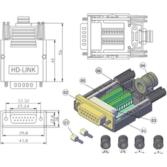 DB15 Solderless Female RS232 D-SUB Serial Adapters, 16mm thinner 15 Pin Port Terminal Solderfree Breakout Board Connector with Case Accessories
