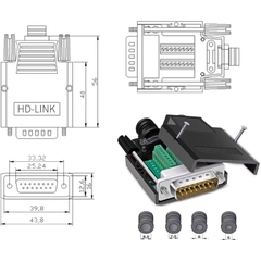 Giắc DB15 đực đấu nối ốc vít không cần hàn - DB15 Solderless Female RS232 D-SUB Serial Adapters, 16mm thinner 15 Pin Port Terminal Solderfree Breakout Board Connector with Case Accessories