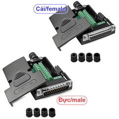 DB25 Female Solderless Breakout Connector, RS232 D-SUB DB25 Serial to 25Pin Port Terminal Block with Case Long Bolts Tail Pipe