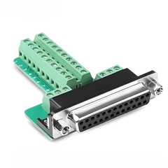 DB25 Female Solderless Breakout Connector, RS232 D-SUB DB25 Serial to 25Pin Port Terminal Block with Case Long Bolts Tail Pipe