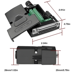 DB25 Female Solderless Breakout Connector, RS232 D-SUB DB25 Serial to 25Pin Port Terminal Block with Case Long Bolts Tail Pipe
