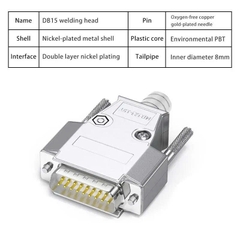 DB15 male connector, RS232 D-SUB electrical connector, metal housing.