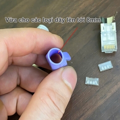 Hạt mạng 2 mảnh xếp dây phù hợp cho dây Cat6A Cat7 Cat8 kèm đầu chụp - Metal-clad network cable connectors for large-sized cables.